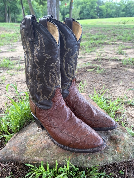 Tony Lama Other - Tony Lama Two-Tone Ostrich Leather Cowboy Boots
